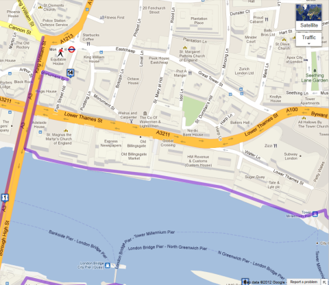 st katherines dock to monument map